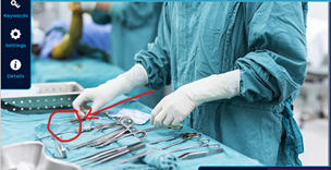 A remote instructor draws on the screen to guide an operating theatre nurse on equipment selection